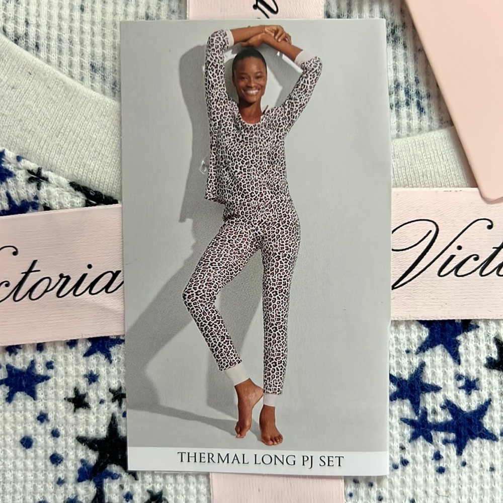 NWT Victoria's Secret Thermal Long Pajamas Stars Holiday 2021 Size Small